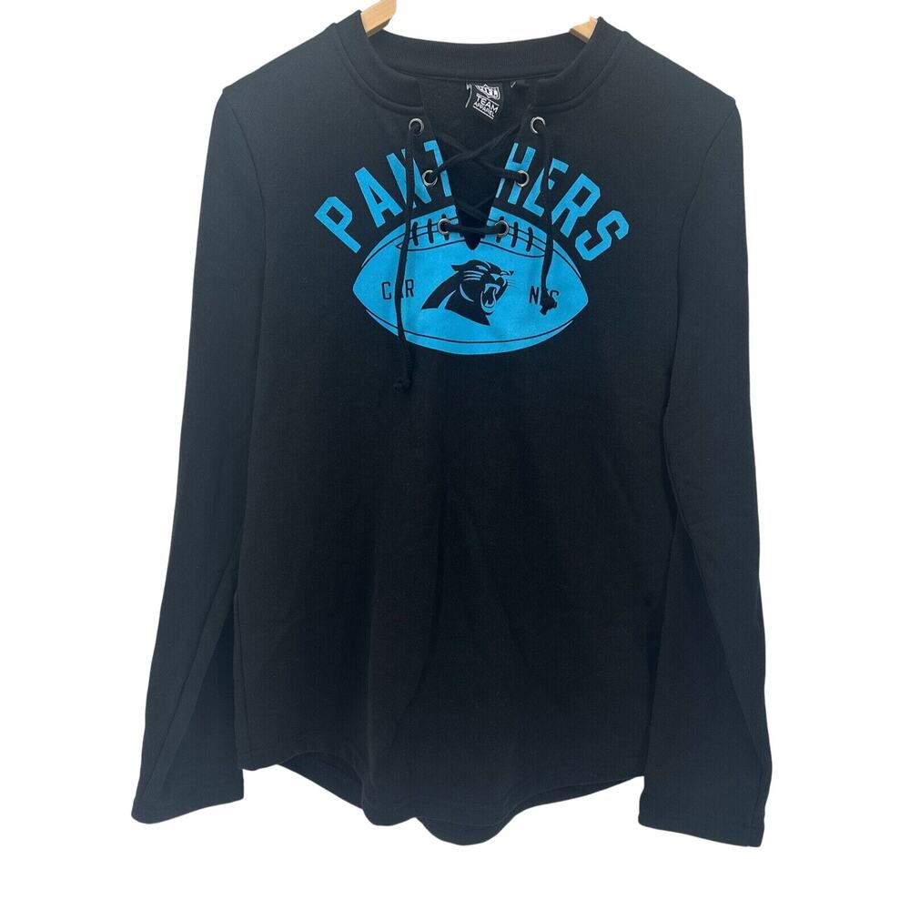 Carolina Panthers Sweatshirt Womens Medium‎ Black Blue V-Neck NFL Team Apparel